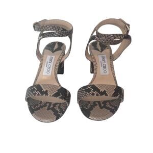 Jimmy Choo Marine 65 Snake Sandal Heel Sand Brown 37